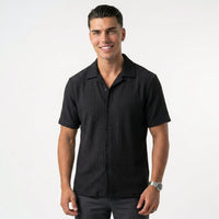 Men's Cardigan-Collar Shirt – Short-Sleeve Relaxed Fit