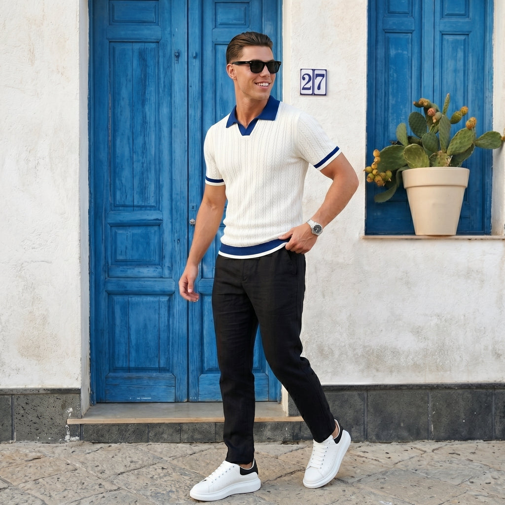Men's Minimalist Polo Shirt – Cotton-Blend Slim Fit