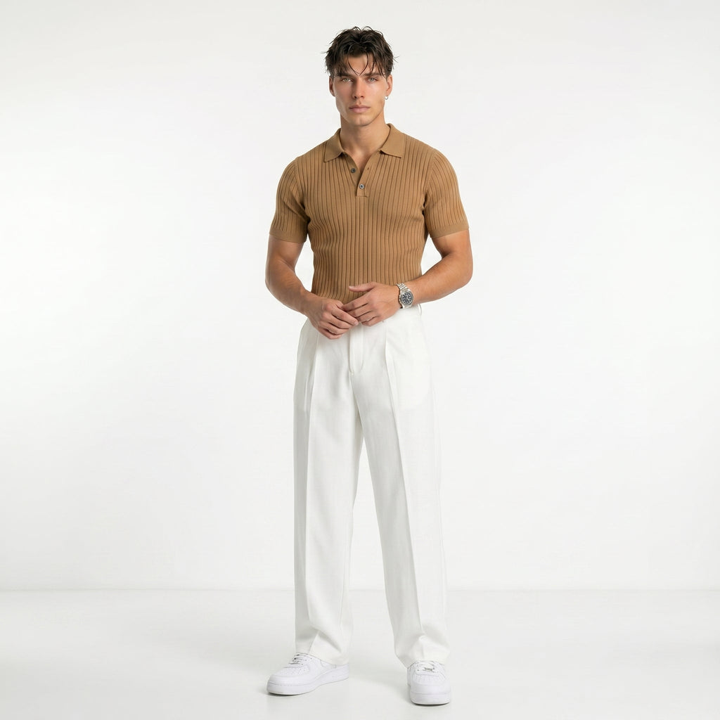 Men's Textured Polo & Drawstring Trousers Set – Relaxed Fit