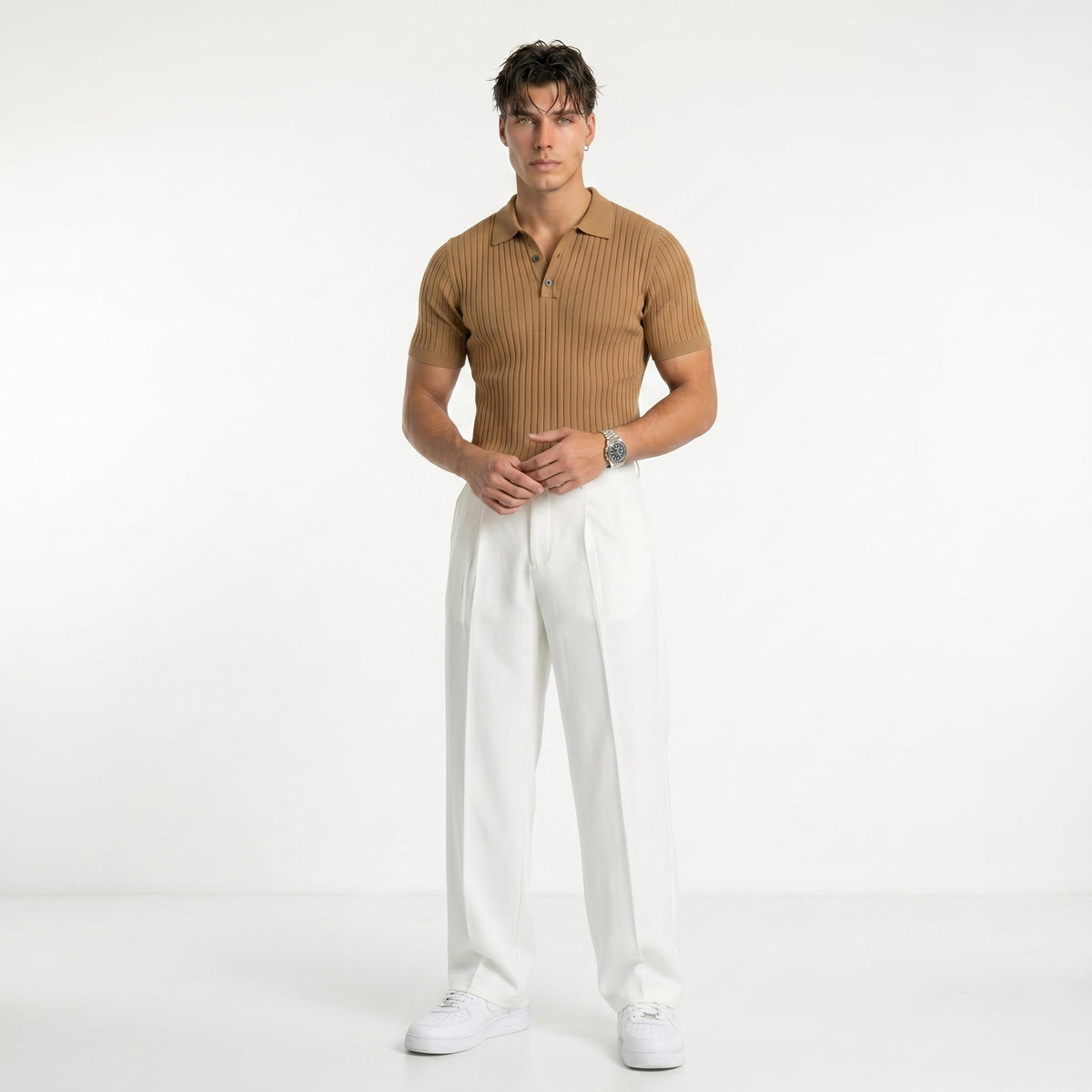 Men's Textured Polo & Drawstring Trousers Set – Relaxed Fit