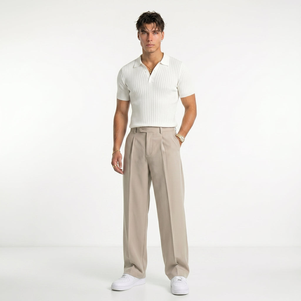 Men's Textured Polo & Drawstring Trousers Set – Relaxed Fit