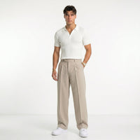 Men's Textured Polo & Drawstring Trousers Set – Relaxed Fit