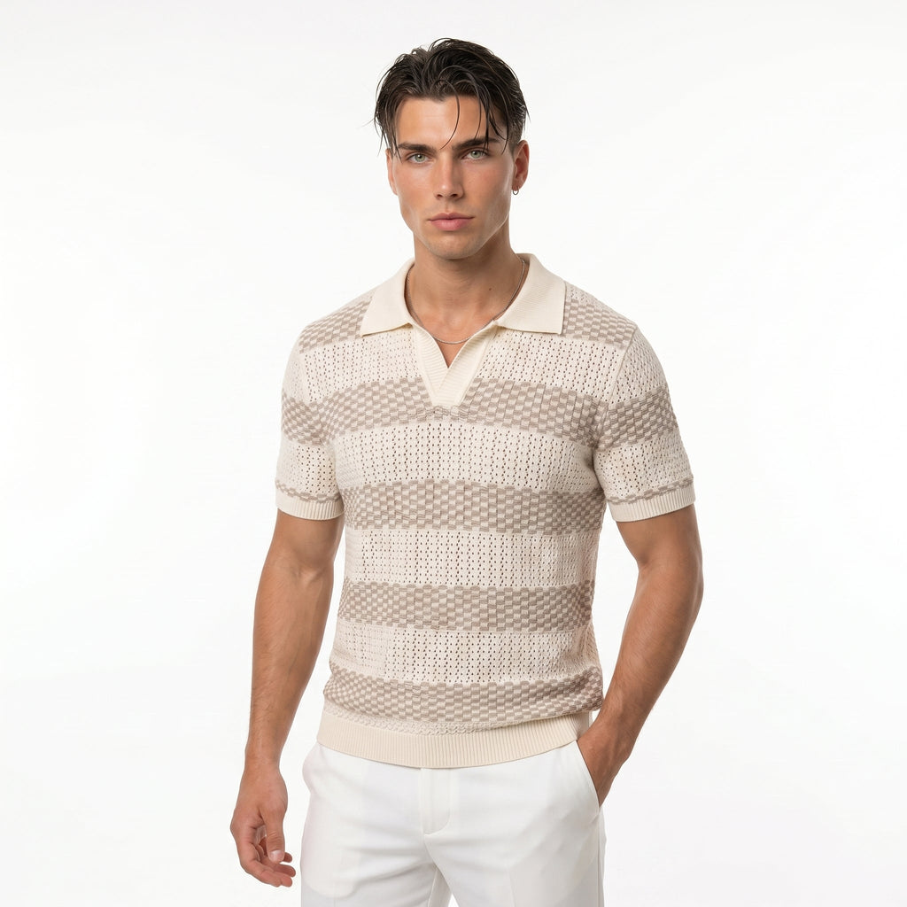 Men's Striped Knit Polo Shirt – Breathable Summer Fit