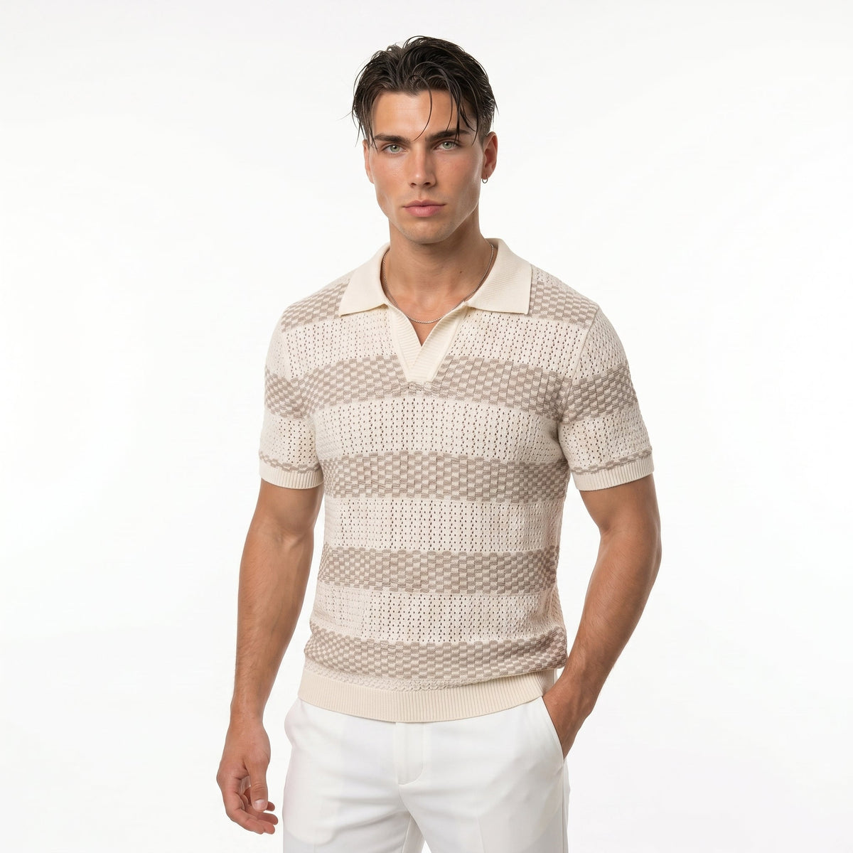 Men's Striped Knit Polo Shirt – Breathable Summer Fit