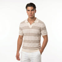 Men's Striped Knit Polo Shirt – Breathable Summer Fit