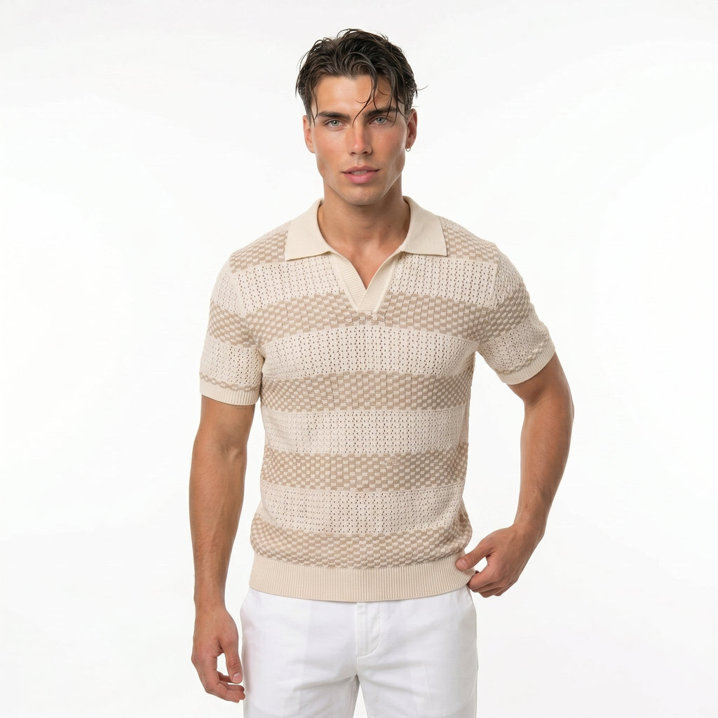 Men's Striped Knit Polo Shirt – Breathable Summer Fit