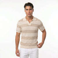 Men's Striped Knit Polo Shirt – Breathable Summer Fit