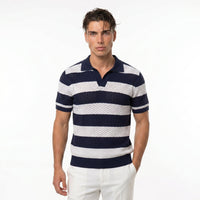 Men's Striped Knit Polo Shirt – Breathable Summer Fit