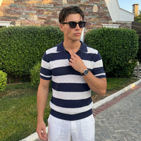 Men's Striped Knit Polo Shirt – Breathable Summer Fit