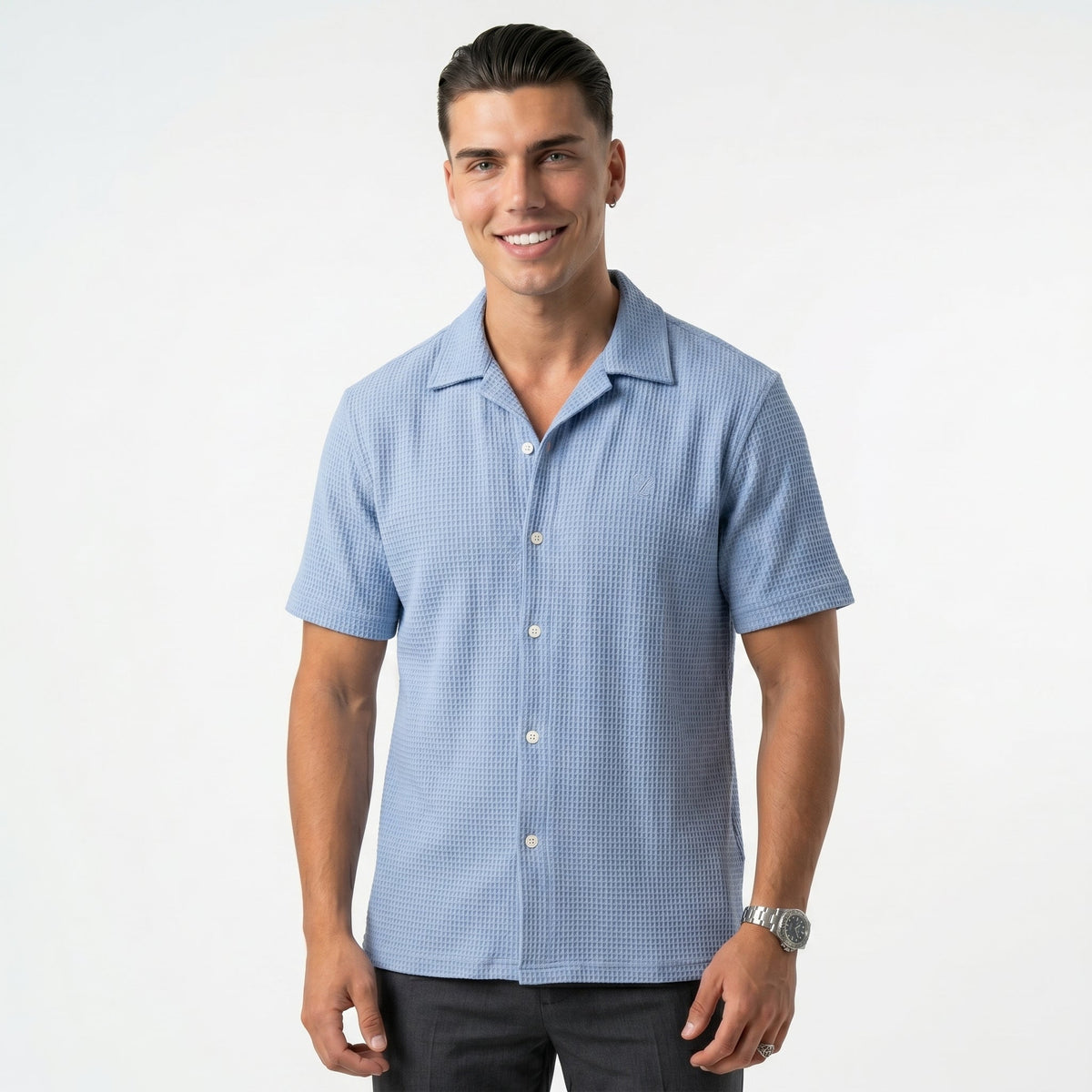 Men's Cardigan-Collar Shirt – Short-Sleeve Relaxed Fit