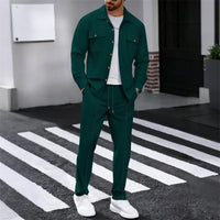 Men's Waffle-Knit Shirt & Trousers Set – Relaxed Fit