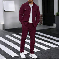 Men's Waffle-Knit Shirt & Trousers Set – Relaxed Fit