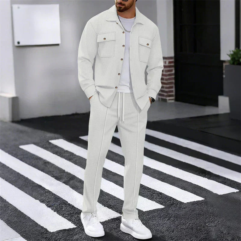Men's Waffle-Knit Shirt & Trousers Set – Relaxed Fit