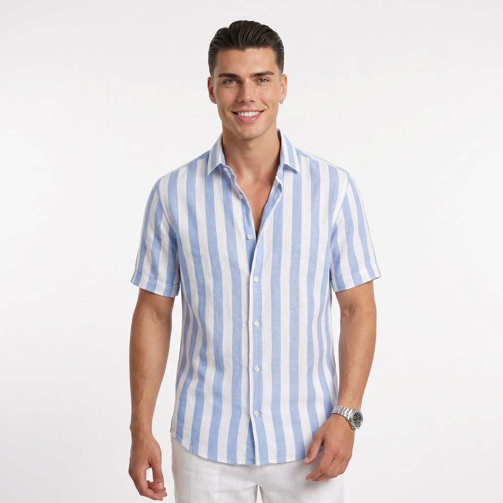 Men's Striped Knit Shirt – Dyed Open-Collar Design