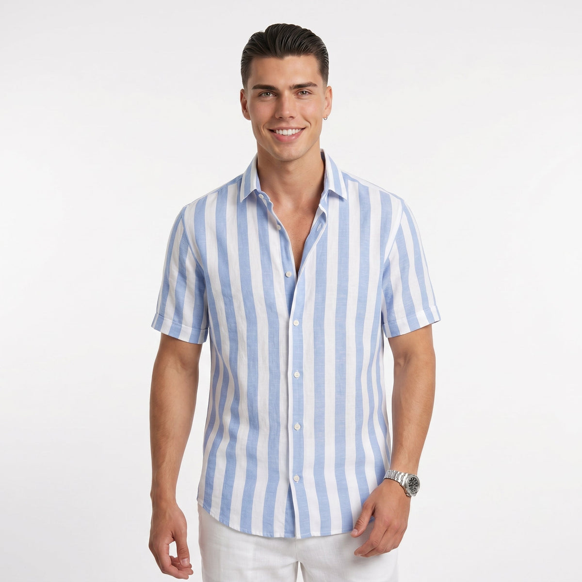 Men's Striped Knit Shirt – Dyed Open-Collar Design