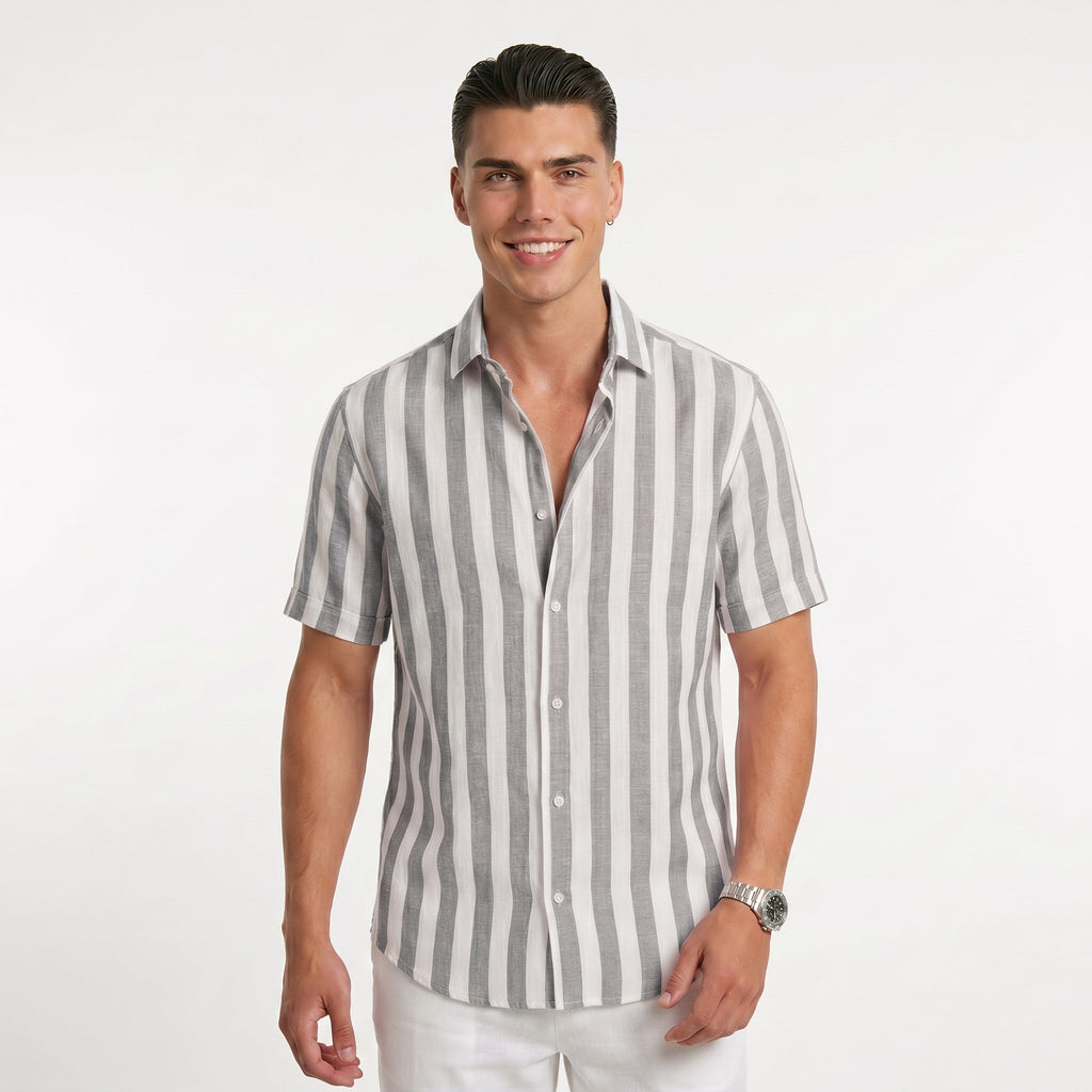 Men's Striped Knit Shirt – Dyed Open-Collar Design