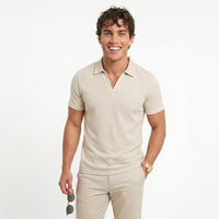 Men's Waffle-Knit V-Neck Polo Shirt – Breathable Slim Fit