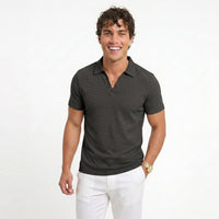 Men's Waffle-Knit V-Neck Polo Shirt – Breathable Slim Fit