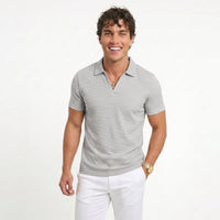Men's Waffle-Knit V-Neck Polo Shirt – Breathable Slim Fit