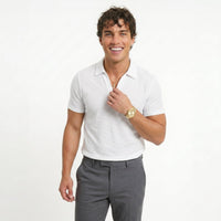 Men's Waffle-Knit V-Neck Polo Shirt – Breathable Slim Fit